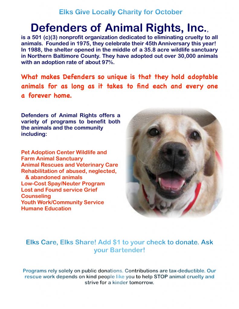 Defender of Animal Rights1 Towson Elks 469